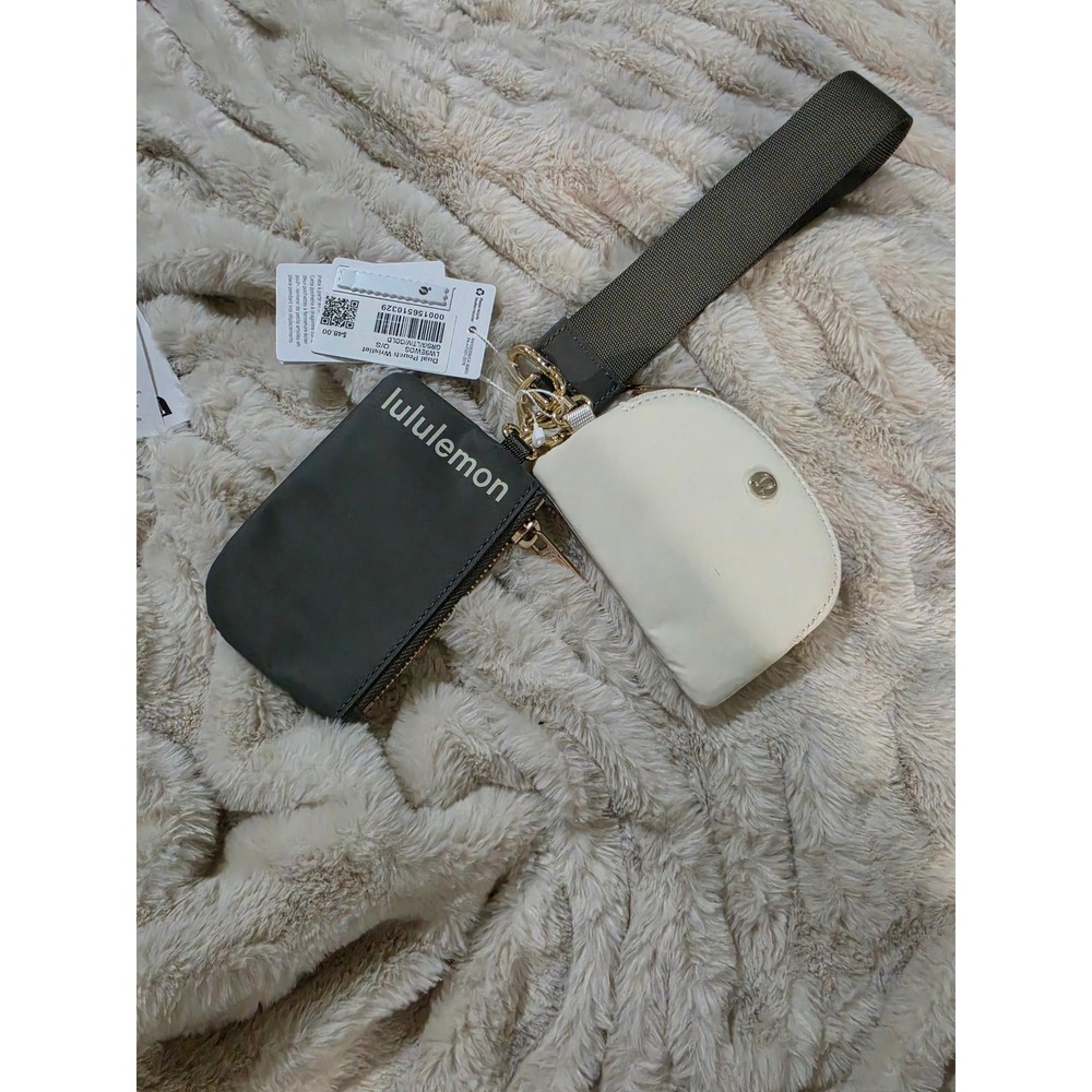 Lululemon Dual Pouch Wristlet Grey Sage Light Ivory Gold LW9EWOS NWT
